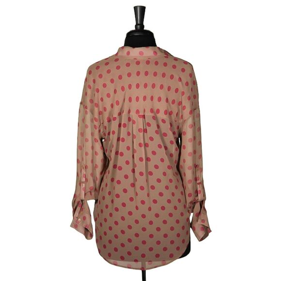 Free People Women's Shirt Button Up Beige Red Polka Dot Oversized Blouse Top S - Picture 2 of 9